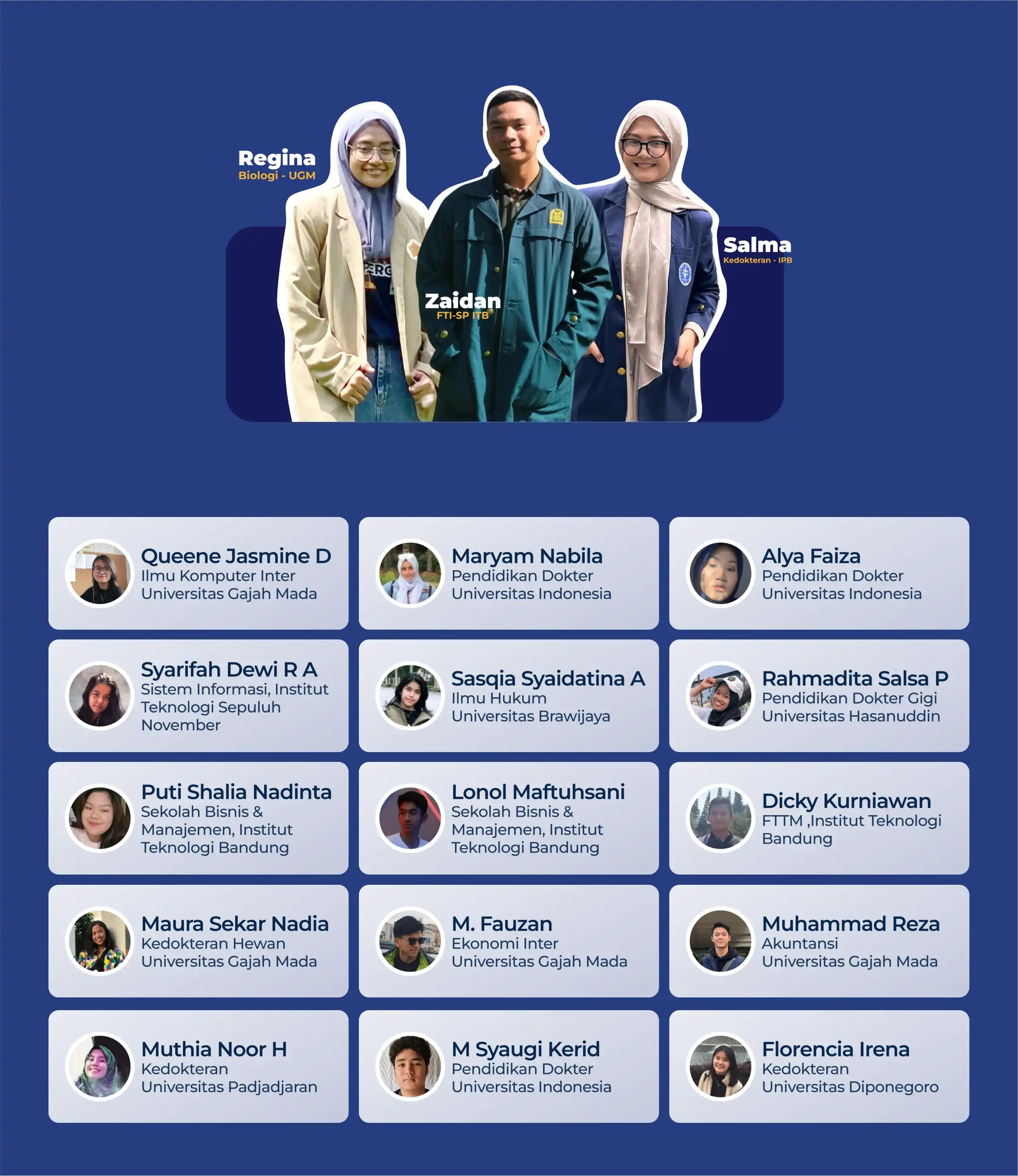 Daftar siswa Supercamp yang lolos ke PTN favorit seperti UI, UGM, ITB, UNAIR, dan kampus negeri terbaik lainnya